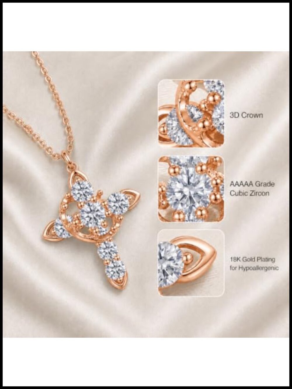 18k Gold Plated Crown Cross Necklace Cubic Zirconia Pendant Christian Gift - Picture 3 of 6